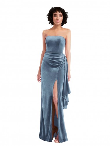 Cheapest Strapless Velvet Maxi Prom Dress with Draped Skirt UK