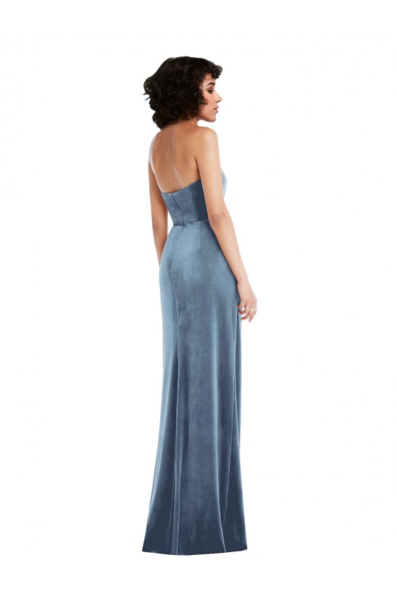 Cheapest Strapless Velvet Maxi Prom Dress with Draped Skirt UK