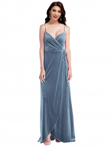 Cheapest Velvet Wrap Maxi Prom Dress with Pockets UK