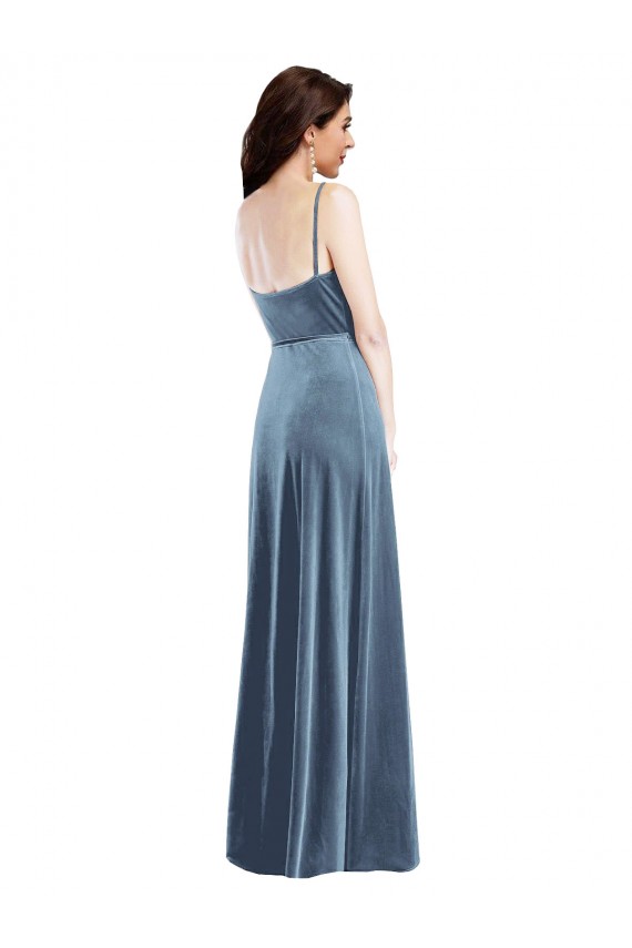 Cheapest Velvet Wrap Maxi Prom Dress with Pockets UK