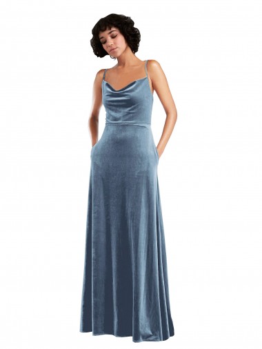 Cheapest Sleek Cowl Neck Velvet Maxi Prom Dress with Pockets UK