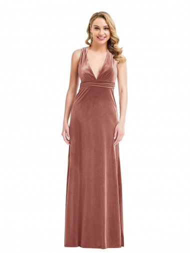 Cheapest Plunging Neckline Velvet Maxi Prom Dress with Criss Cross Open Back UK