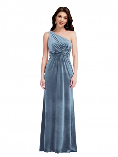 Cheapest One Shoulder Draped Velvet Maxi Prom Dress UK