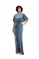 Cheapest Flutter Sleeve Open Back Velvet Maxi Prom Dress with Pockets & Draped Wrap Skirt UK