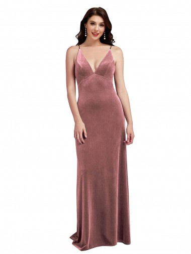 Cheapest Low Scoop Back Long V-Neck Velvet Slip Prom Dress UK