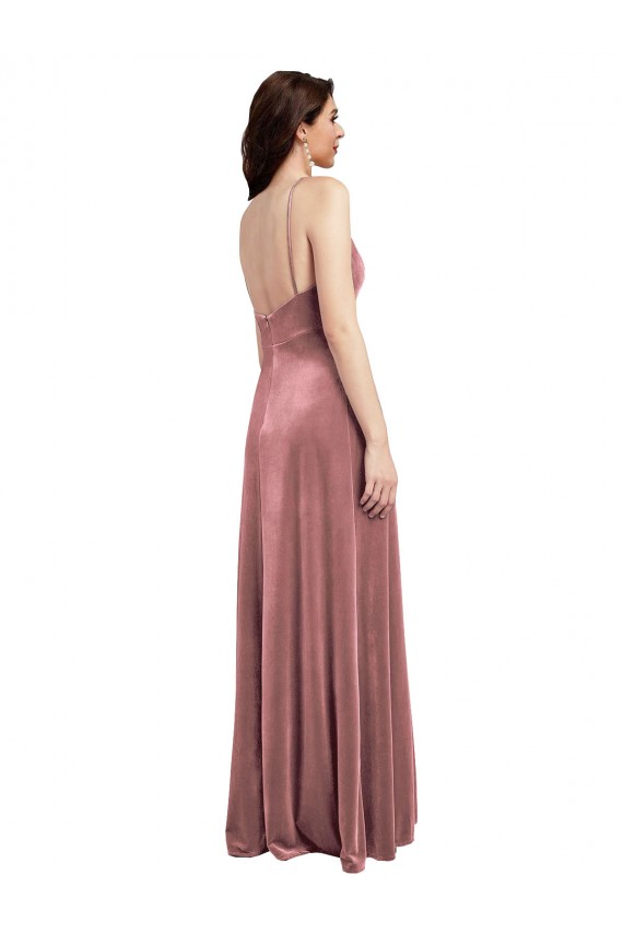 Cheapest Low Scoop Back Long V-Neck Velvet Slip Prom Dress UK