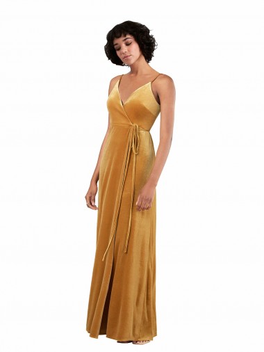 Cheapest Romantic Velvet Floor Length Prom Dress with Wrap Detail UK