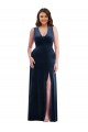 Cheapest Deep V-Neck Sleeveless Velvet Maxi Prom Dress with Pockets UK