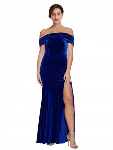 Cheapest Full Length Long Velvet Prom Dress with Side Split UK