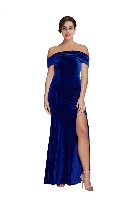 Cheapest Full Length Long Velvet Prom Dress with Side Split UK