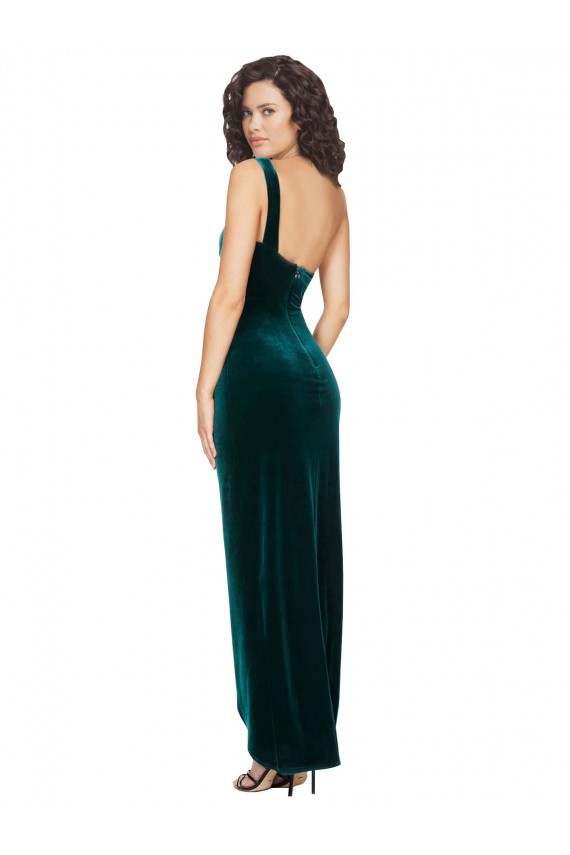 Cheapest One Shoulder Velvet Front Wrap Prom Dress  UK